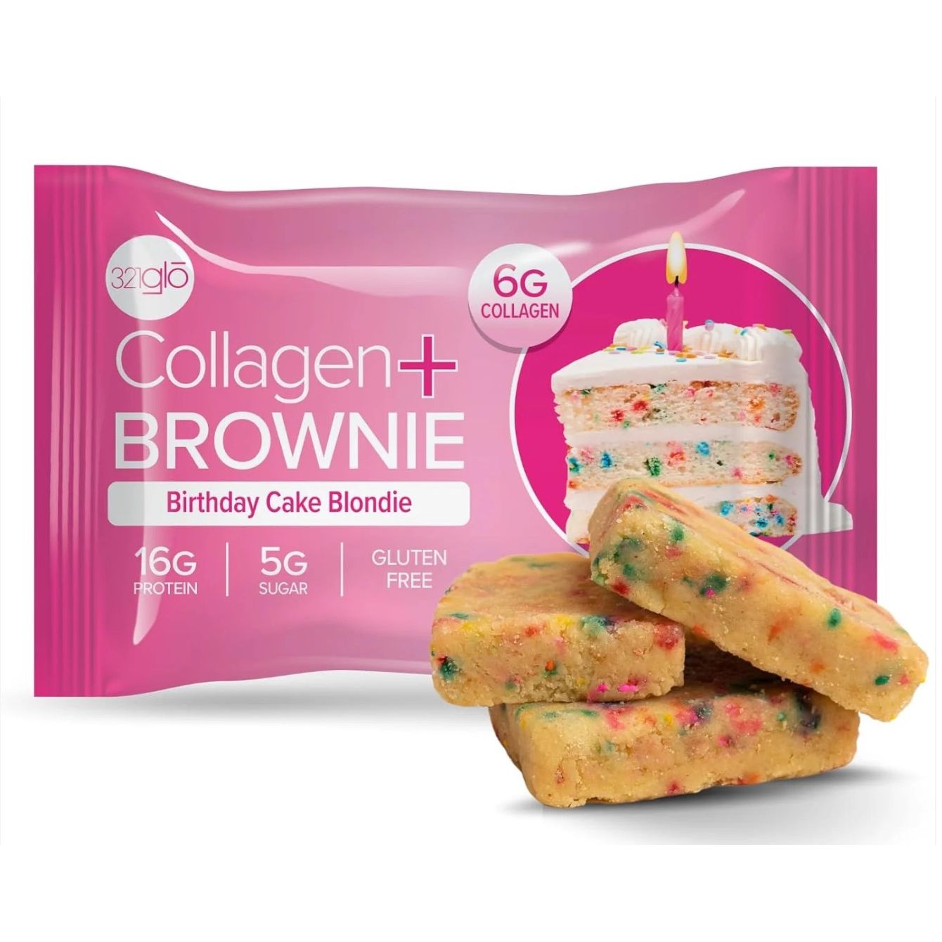 321GLO Brownie+ Collagen (1 Brownie) — Birthday Cake Blondie front