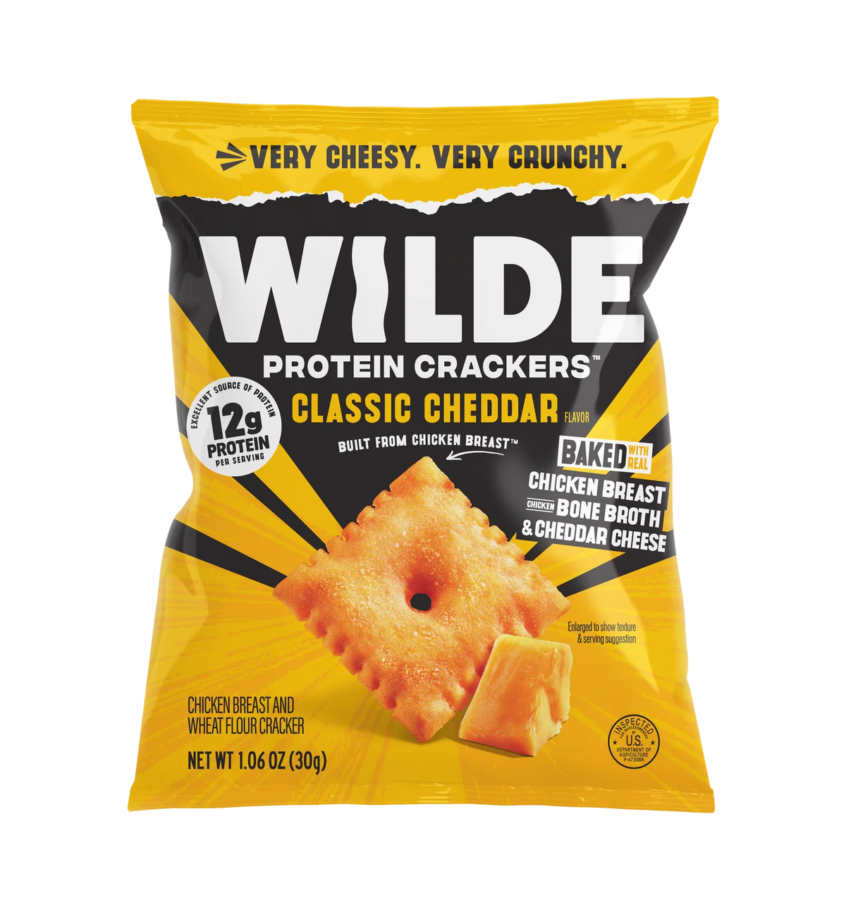 Wilde Protein Crackers Classic Cheddar — 1.06 oz bag, 12g protein cheddar cracker in Canada