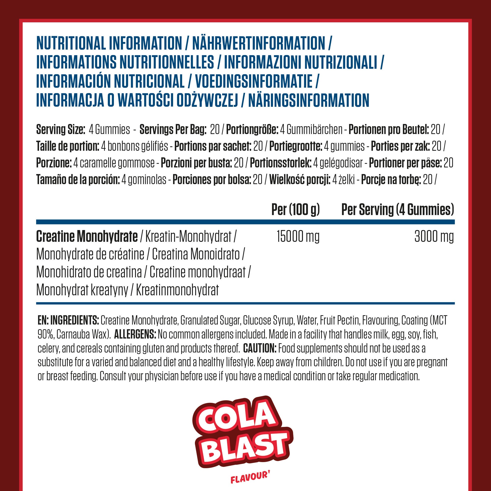 Applied Nutrition Creatine Gummies Nutrition Facts label