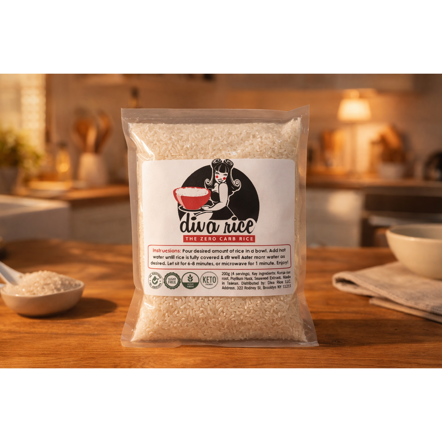 Diva Rice Zero Carb Rice | Keto Low-Calorie Rice Alternative Canada (1 Bag) — alternate angle