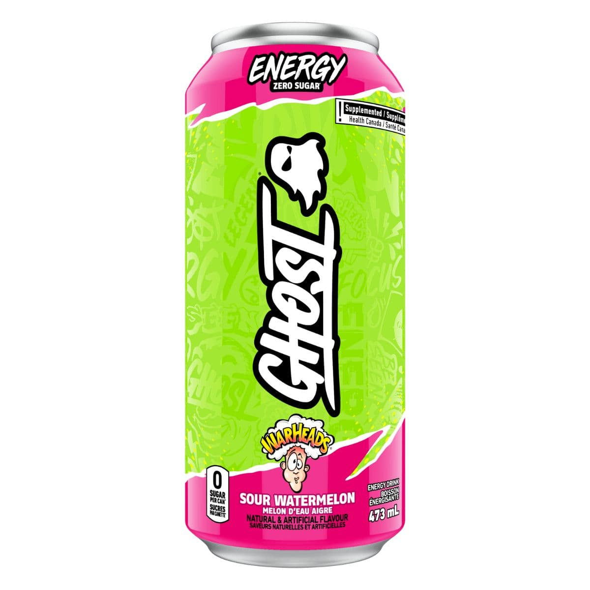 GHOST Energy Drink Canada (1 can) - Top Nutrition and Fitness Canada Sour Pink Lemonade-Orange Cream-Sour Watermelon-Warheads Sour Green Apple-Cherry Limeade
