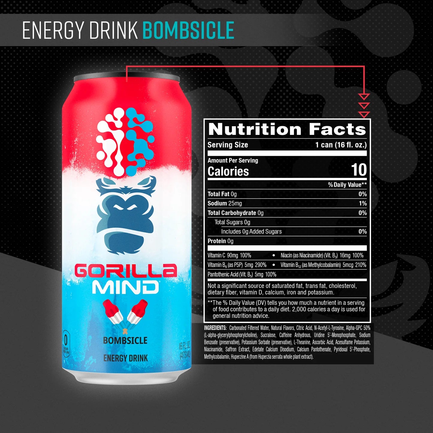 Gorilla Mind Energy Drink (1 can) — Bombsicle front