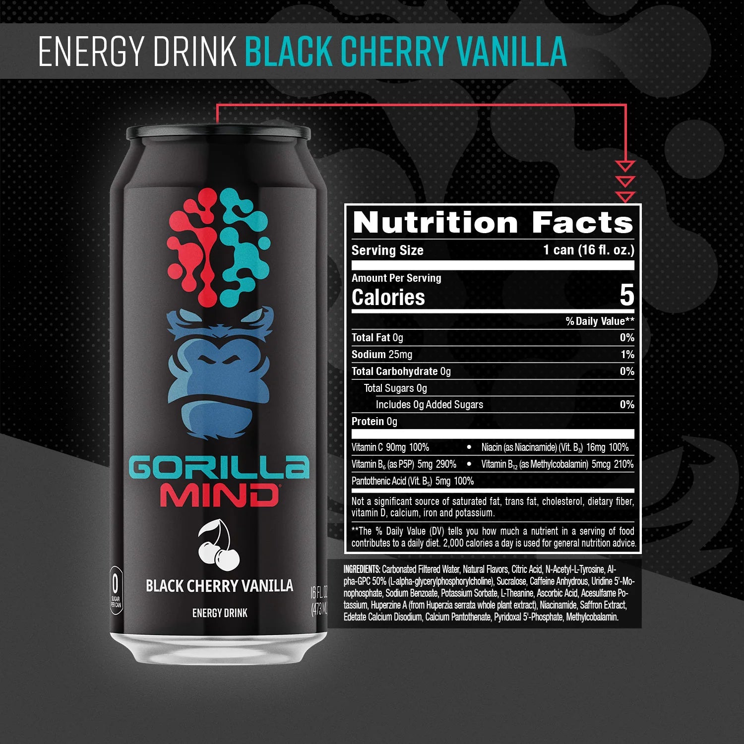Gorilla Mind Energy Drink (1 can) — Black Cherry Vanilla front
