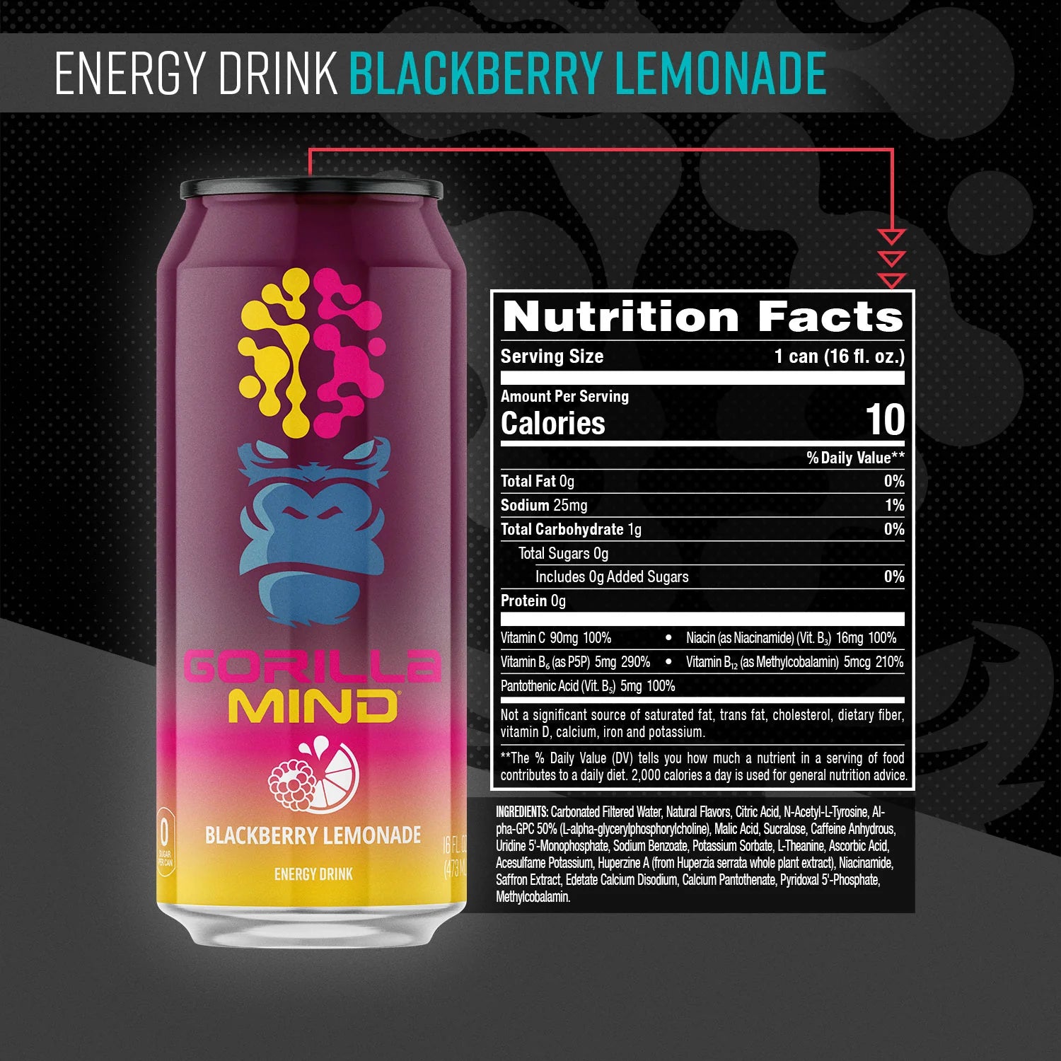 Gorilla Mind Energy Drink (1 can) — Blackberry Lemonade front