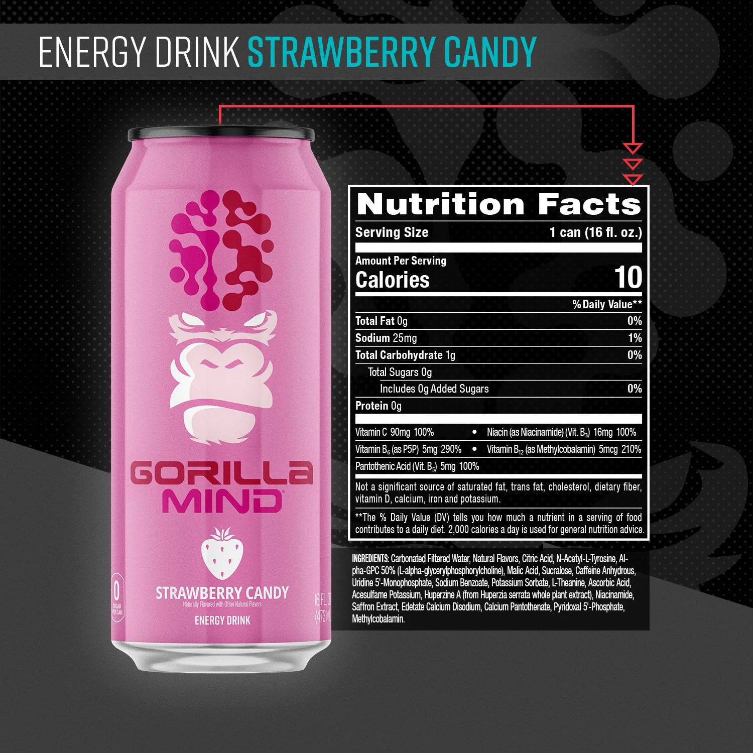 Gorilla Mind Energy Drink (1 can) — Strawberry Candy front