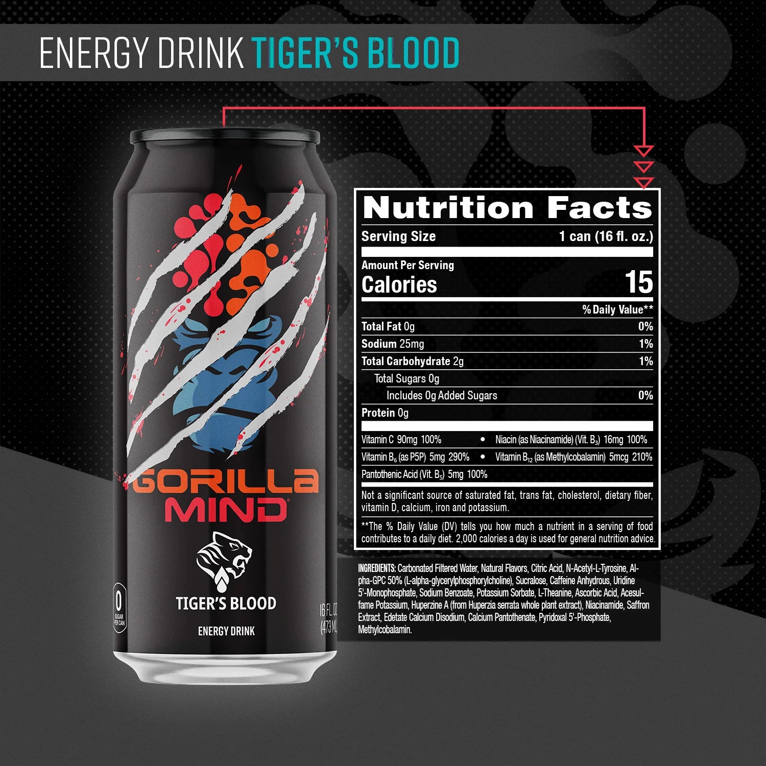 Gorilla Mind Energy Drink (1 can) — Tiger's Blood front