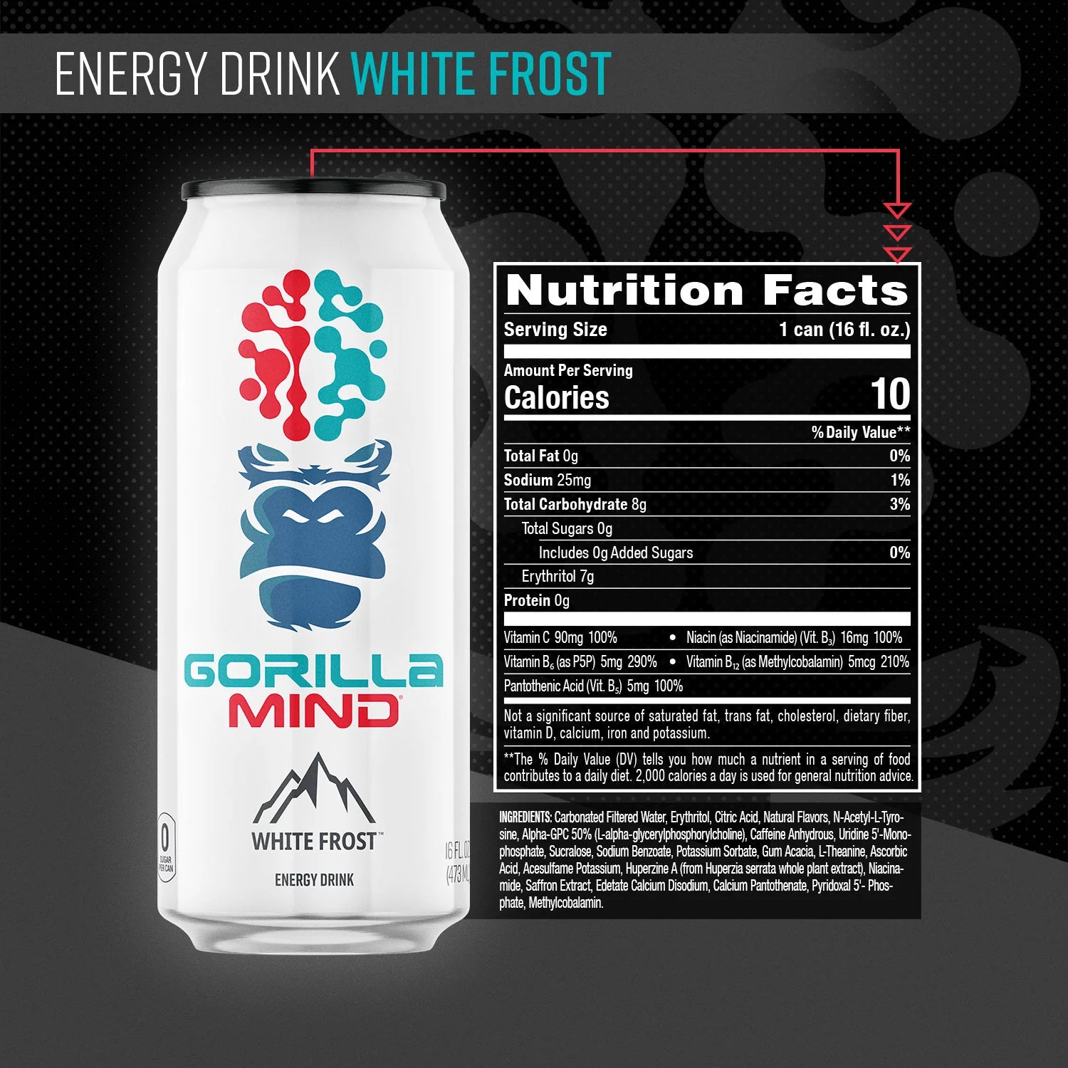 Gorilla Mind Energy Drink (1 can) — White Frost front