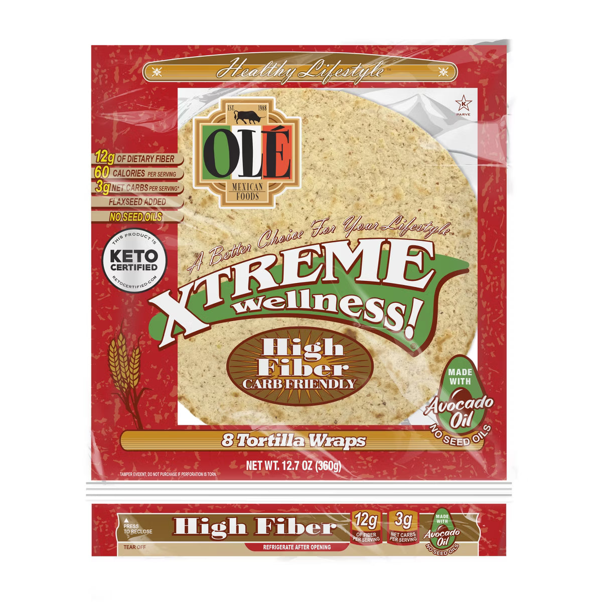 Ole Xtreme Wellness High Fiber Keto Tortilla Wraps (8 tortillas)