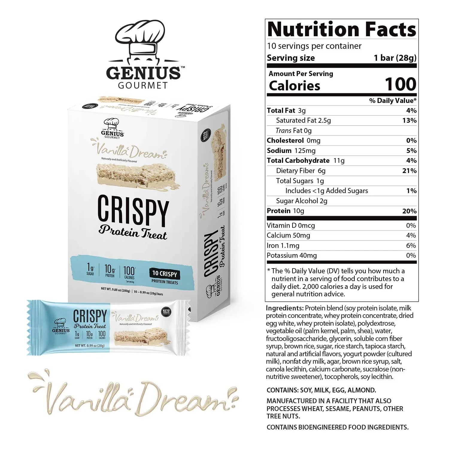 Genius Gourmet Crispy KETO Protein Bar (1 bar) - Top Nutrition and Fitness