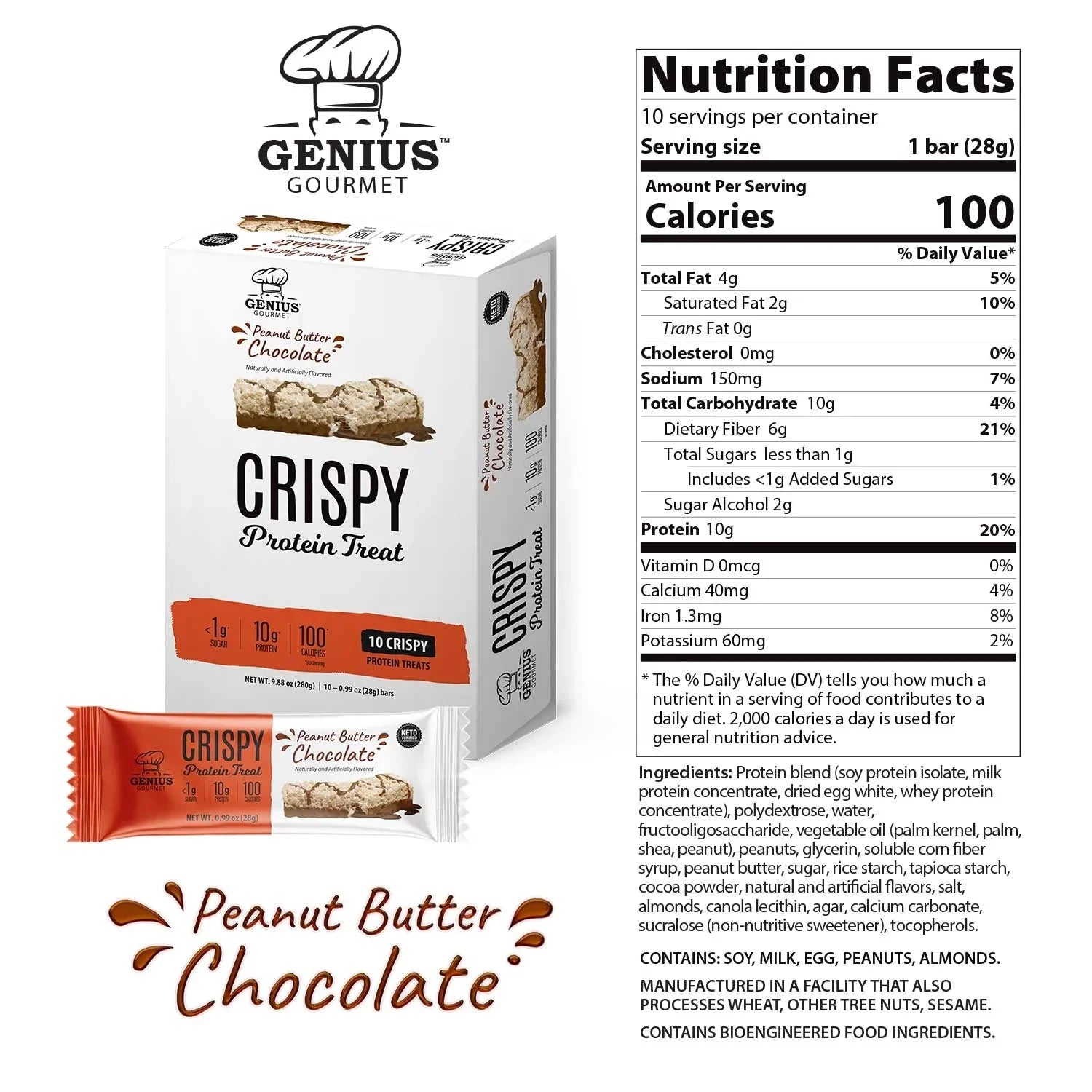 Genius Gourmet Crispy KETO Protein Bar (1 bar) - Top Nutrition and Fitness