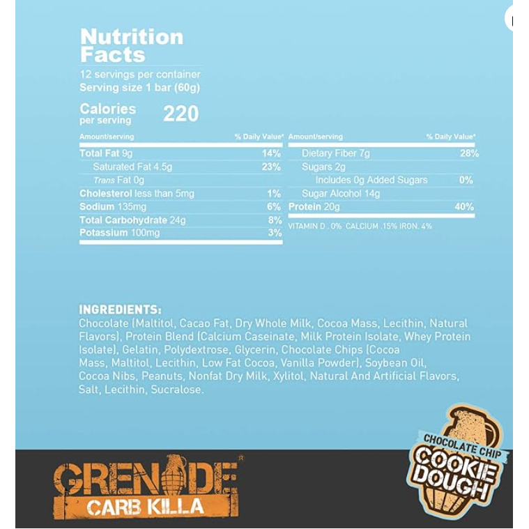 Barres protéinées Grenade Carb Killa Keto (1 barre)