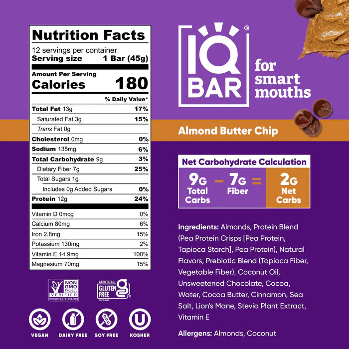 IQBAR Brain and Body Vegan Keto Protein Bar (1 bar) - Top Nutrition and Fitness