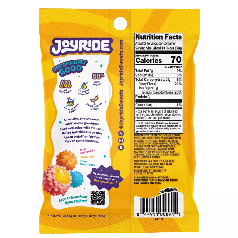 Joyride Low Sugar Candy (1 bag) — Sour Smacks COTTON CANDY *LIMITED EDITION* (3 serving bag) front