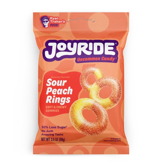 Joyride Low Sugar Candy (1 bag) — NEW Sour Peach Rings (3 serving bag) front