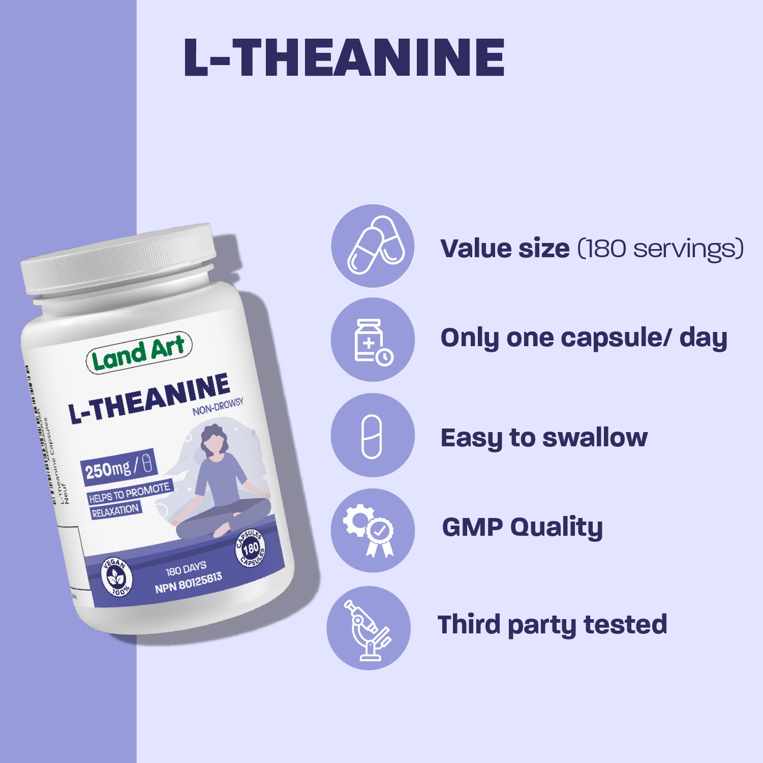 Land Art L-Theanine (Non-Drowsy) (250Mg - 180 Capsules) - Top Nutrition and Fitness