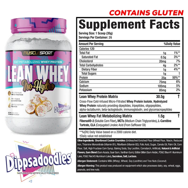 MuscleSport Lean Whey Dippsadoodles, 25g protein whey isolate 2lb tub