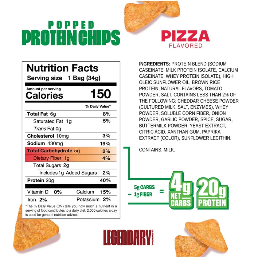 Legendary Foods Popped Protein Chips — high-protein gluten-free popped chips, 20g protein and 160 calories per bag