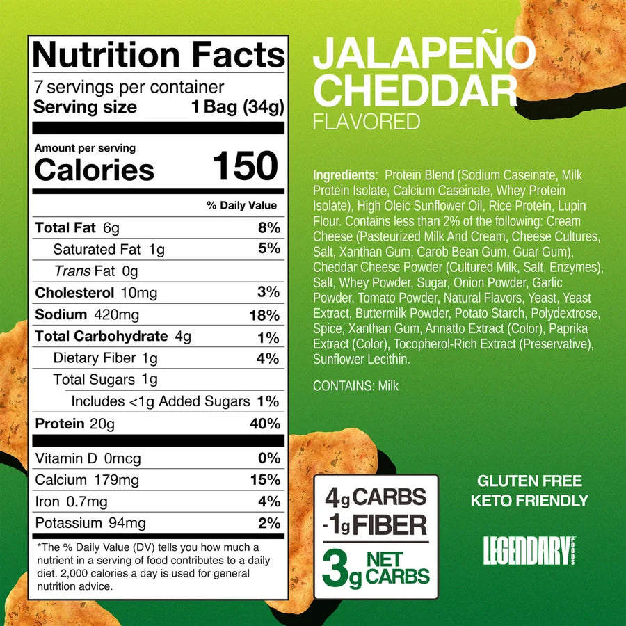 Legendary Foods Popped Protein Chips — high-protein gluten-free popped chips, 20g protein and 160 calories per bag