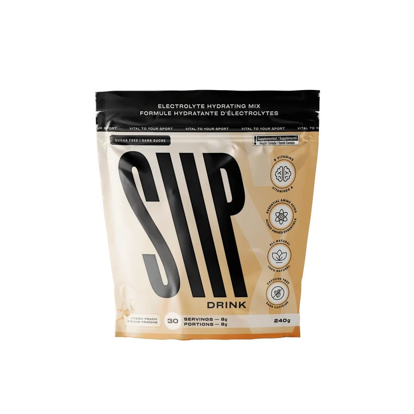 SIIP Fresh Peach electrolyte hydration drink pouch, 30 servings, sugar-free with aminos and B vitamins