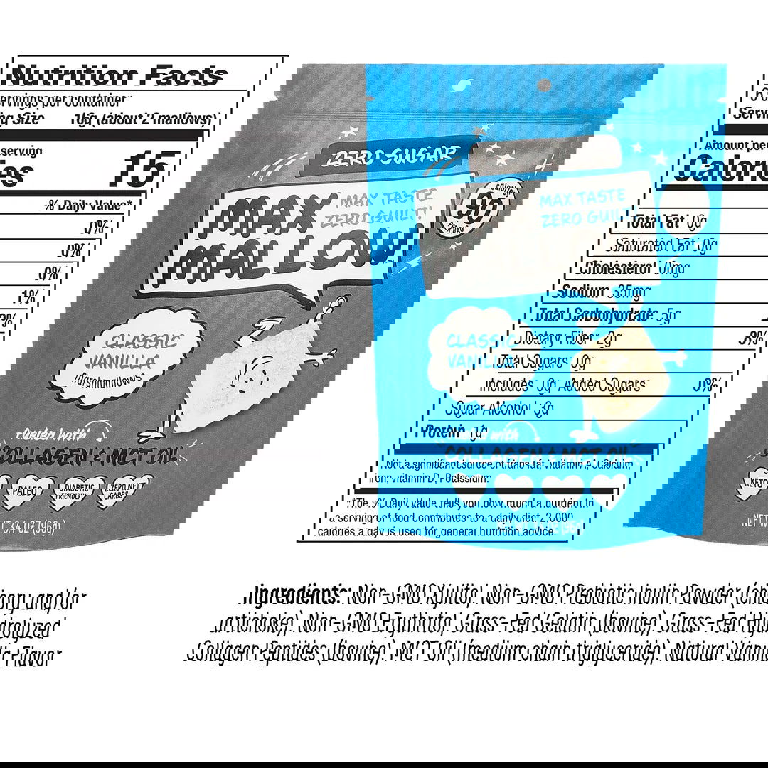 Max Sweets Max Mallow Sugar-Free Marshmallows (1 bag-6 servings) - Top Nutrition and Fitness