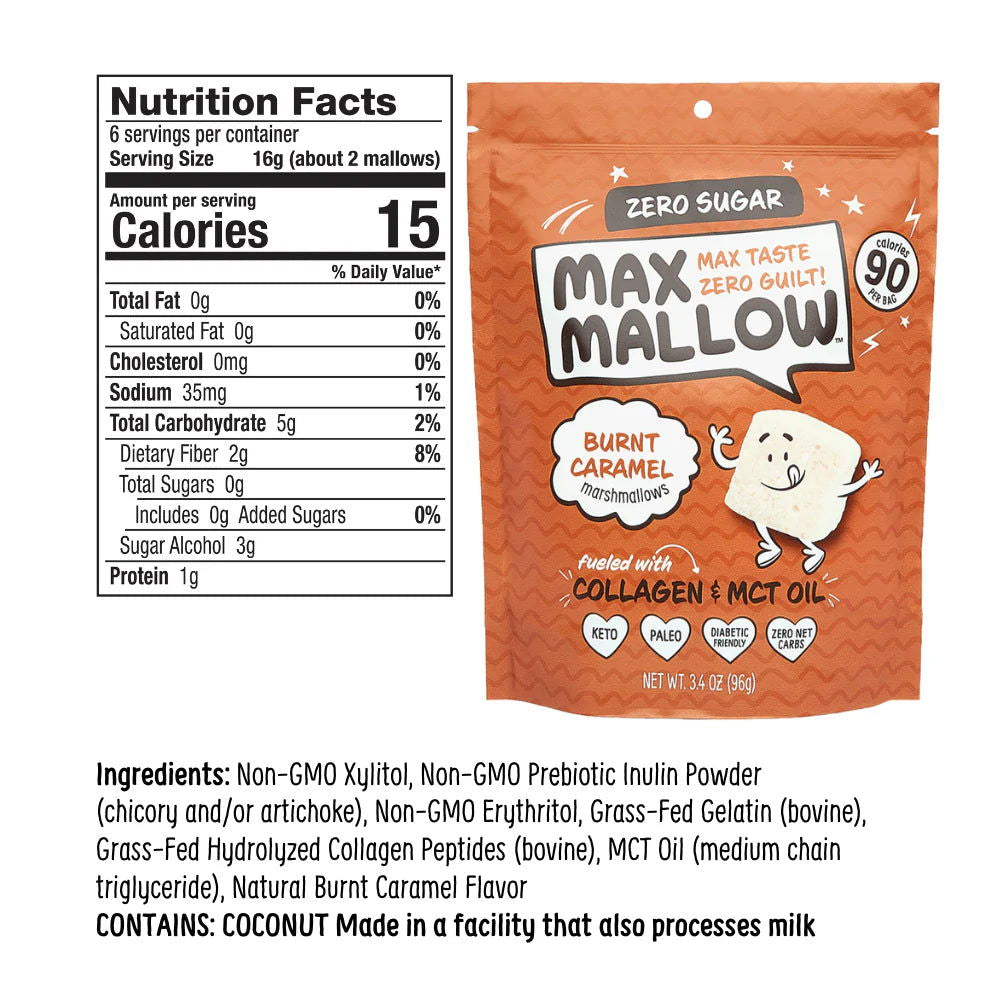 Max Sweets Max Mallow Sugar-Free Marshmallows (1 bag-6 servings) - Top Nutrition and Fitness