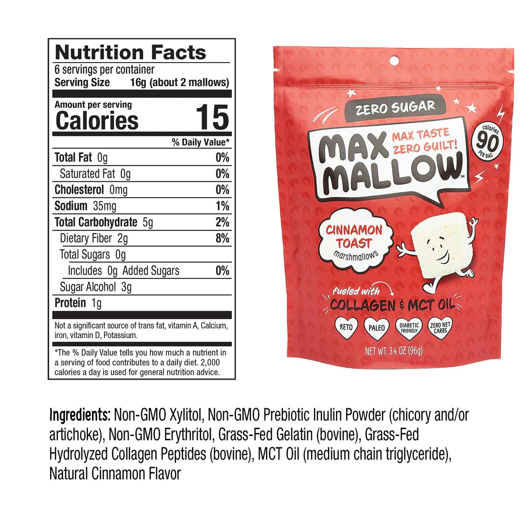 Max Sweets Max Mallow Sugar-Free Marshmallows (1 bag-6 servings) - Top Nutrition and Fitness