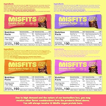 Misfits VEGAN Protein Bars (1 BOX of 15) - Top Nutrition and Fitness