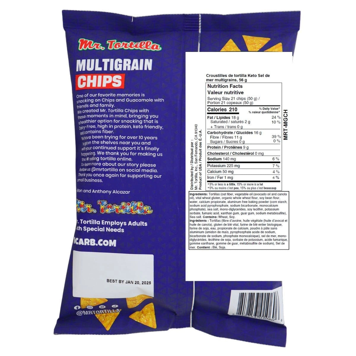 Mr. Tortilla Keto Tortilla Chips Multigrain Sea Salt (1 Bag) - Top Nutrition and Fitness