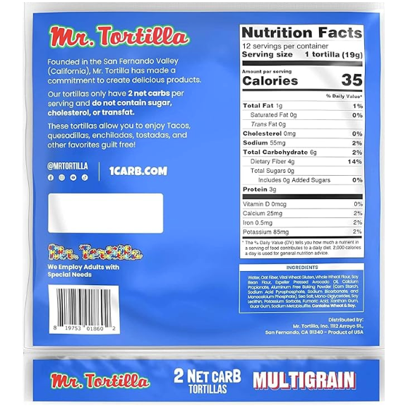 Mr. Tortilla Multigrain Keto Tortillas (1 Bag of 12) - Top Nutrition and Fitness
