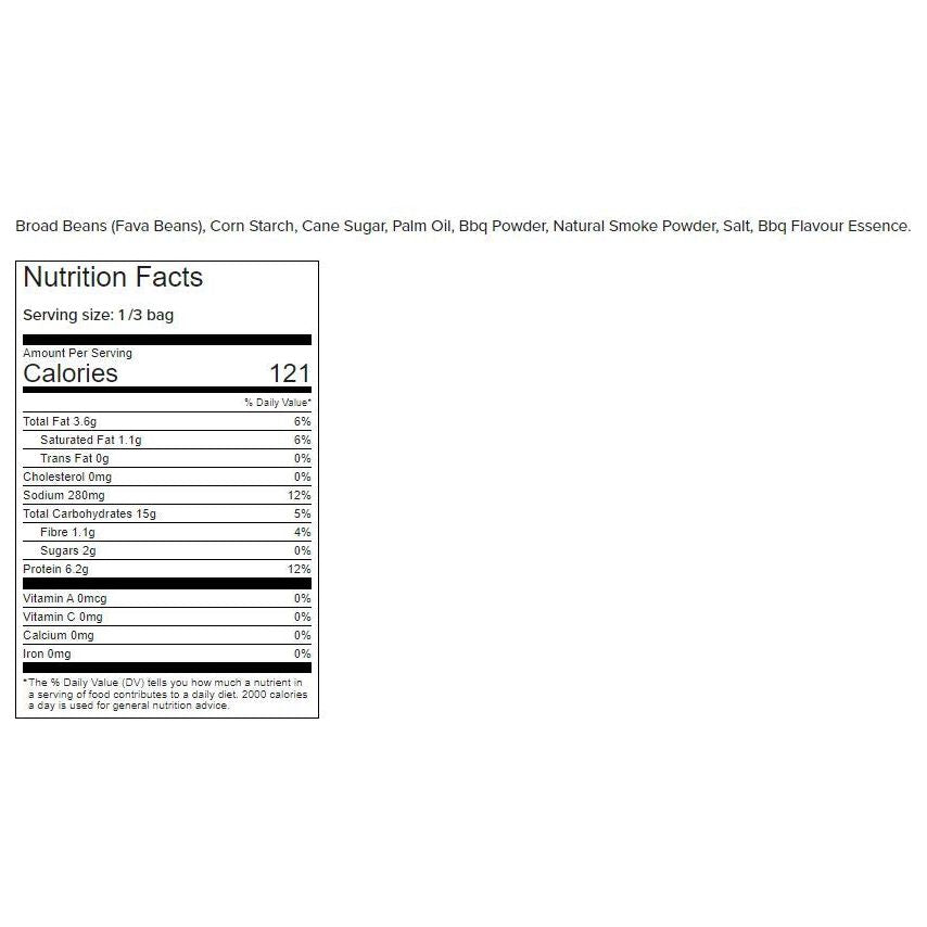 Nutraphase Clean Beans Sweet Mesquite BBQ Nutrition Facts panel, 121 calories per 28g bag