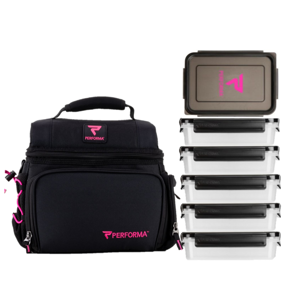 Performa MATRIX 6 Meal Cooler Bag complete meal-prep kit with containers, ice packs and carry handle in black