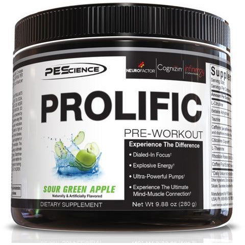 PEScience Prolific Pre-Workout (40 servings) — Sour Green Apple