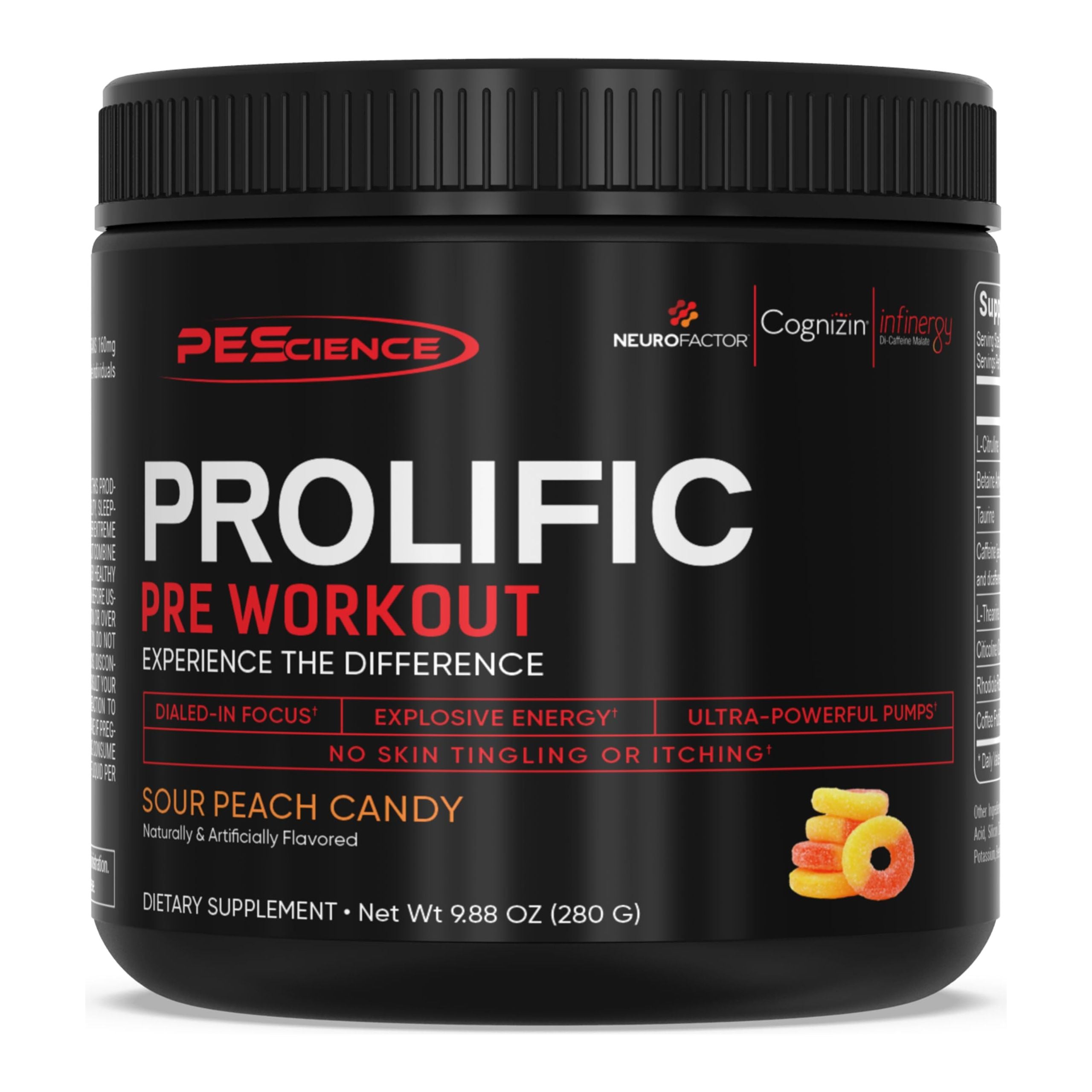 PEScience Prolific Pre-Workout (40 servings) - Top Nutrition and Fitness Canada Melon Berry Twist-Sour Green Apple-Raspberry Lemonade-Sour Peach Candy-Guava Pineapple Punch