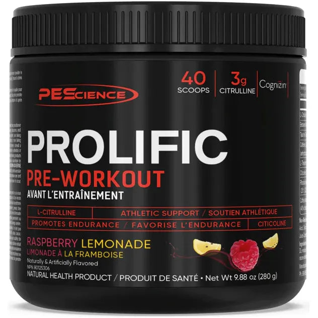 PEScience Prolific Pre-Workout (40 servings) — Raspberry Lemonade
