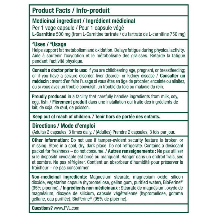 PVL Carnitine 750 (90 vege caps) - Top Nutrition and Fitness