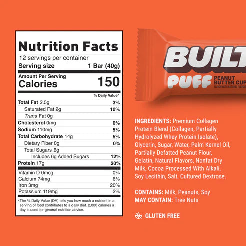 Built Protein Bars & Puffs (1 Bar) Cookies 'N Cream (With Cookies 'N Cream Coating) Puff - Built Bar - Top Nutrition and Fitn