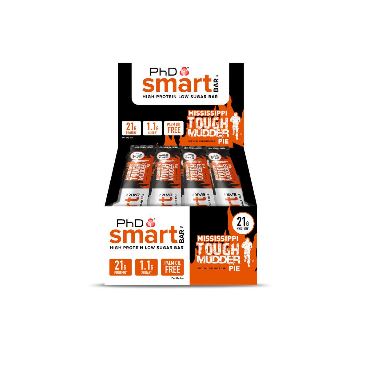 PhD Smart Mississippi Tough Mudder Pie protein bar, retail box of 12 bars, high protein low sugar