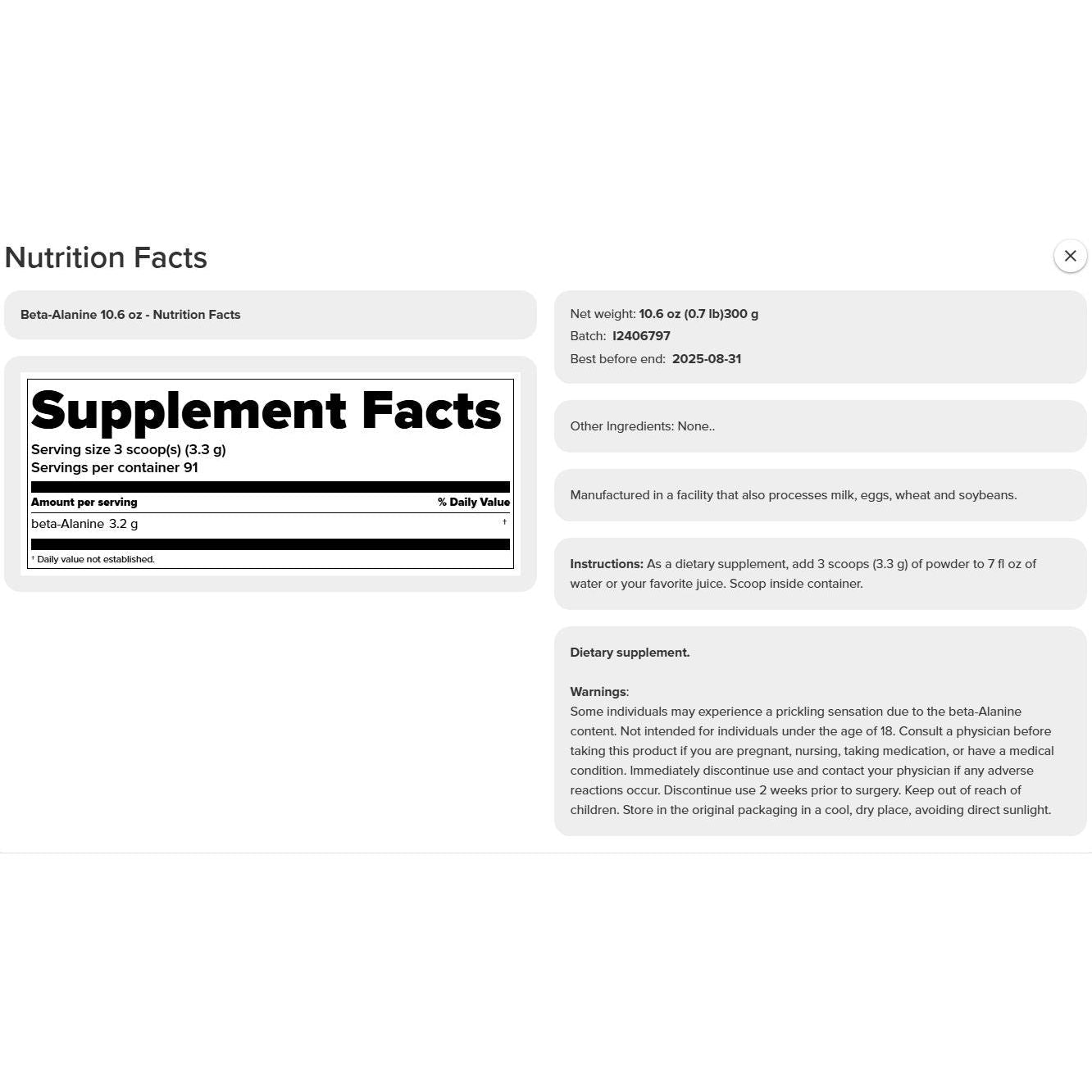 Prozis Beta-Alanine (300g) - Top Nutrition and Fitness