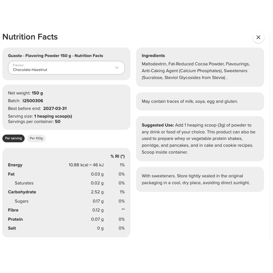 Prozis Guosto Low Cal Sugar Free Flavouring Powder (50 servings) - Top Nutrition and Fitness