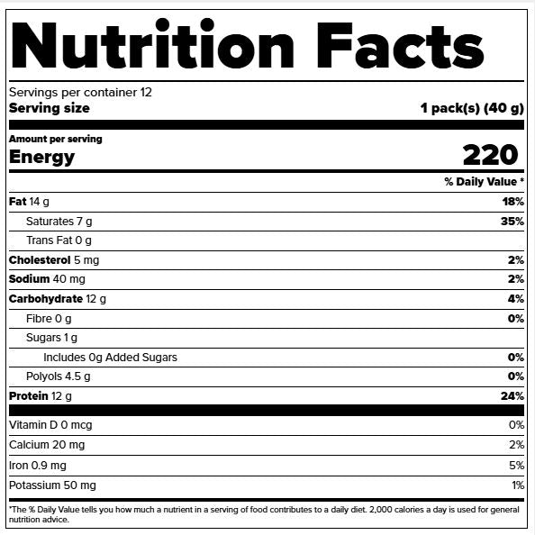 Prozis Zero Protein Wafer Strawberry Nutrition Facts label — 12 g protein, 1 g sugar per 40 g bar