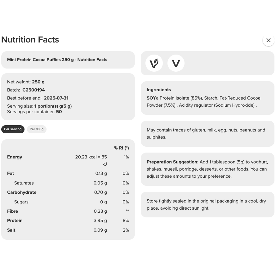 Prozis Mini Vegan Keto Protein Cocoa Puffies (250g - 50 servings) - Top Nutrition and Fitness Canada Default Title