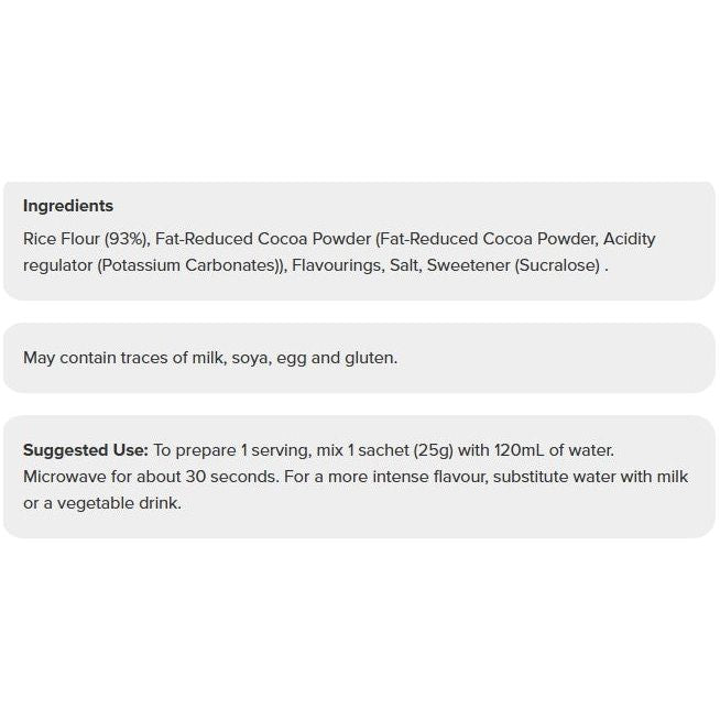 Prozis Vegan Sugar Free Rice Porridge ingredients and prep — mix one 25 g sachet with 120 mL water
