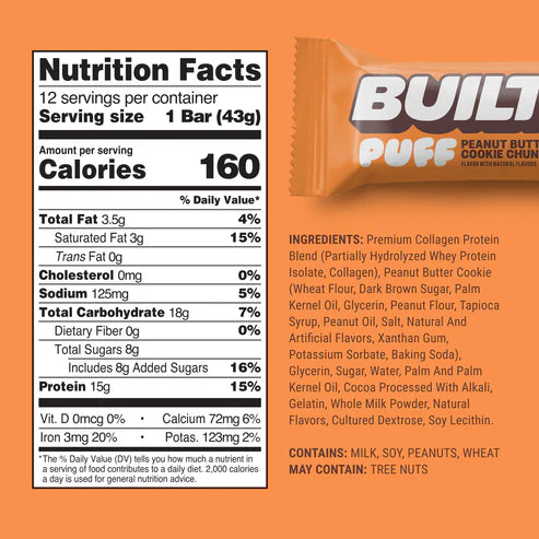 Built Protein Bars & Puffs (1 Bar) nutrition facts panel