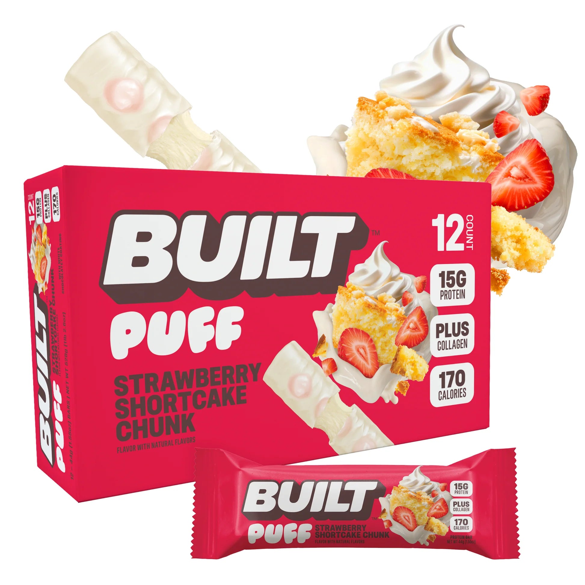 Built Protein Bars & Puffs (1 Box of 12) — Strawberry Shortcake Chunk Puff *LIMITED* bag packaging