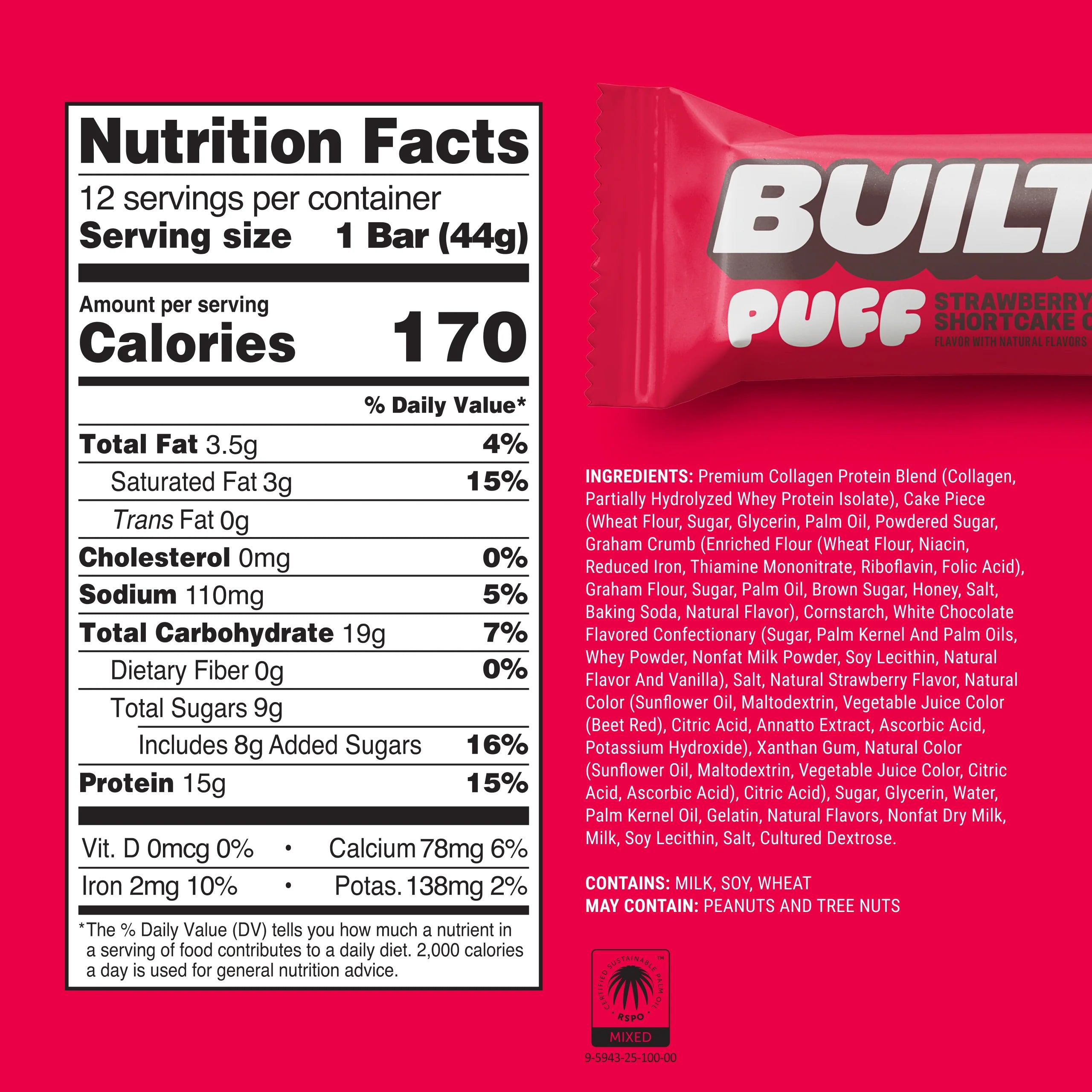 Built Protein Bars & Puffs (1 Bar) nutrition facts panel
