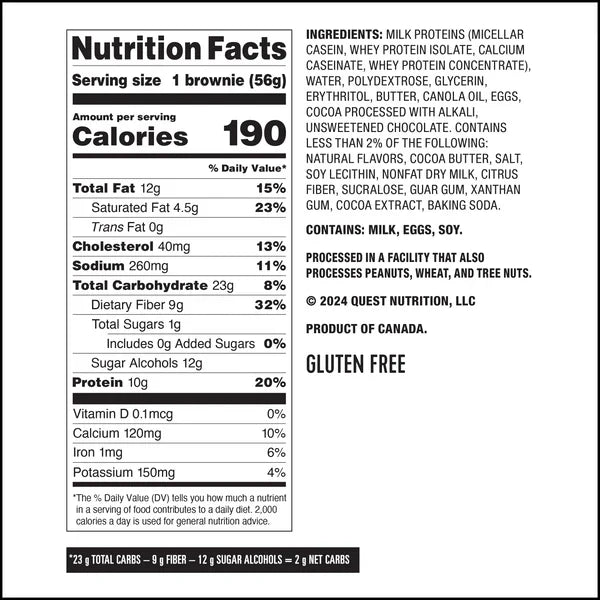 Quest Nutrition Bake Shop Chocolate Brownie (1 brownie) - Top Nutrition and Fitness