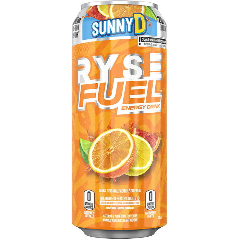 RYSE Fuel Energy Drink (1 can) - Top Nutrition and Fitness Canada Pink Splash-Ring Pop Berry Blast-Sour Punch Blue Raspberry-Sunny D Tangy Original-Kool-Aid Tropical Punch