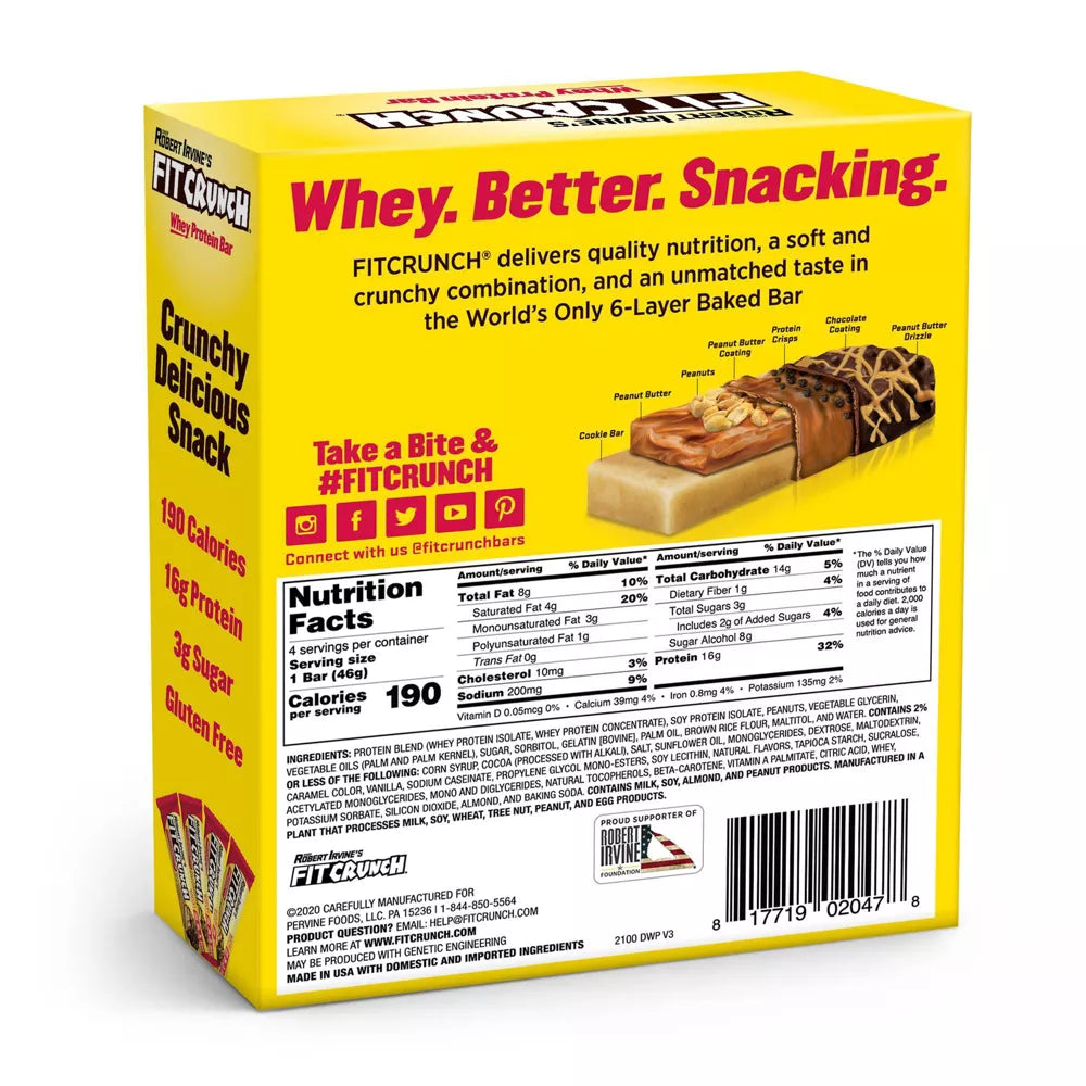 Robert Irvine's FITCRUNCH Low Sugar GF Protein Bar (1 bar) - Top Nutrition and Fitness