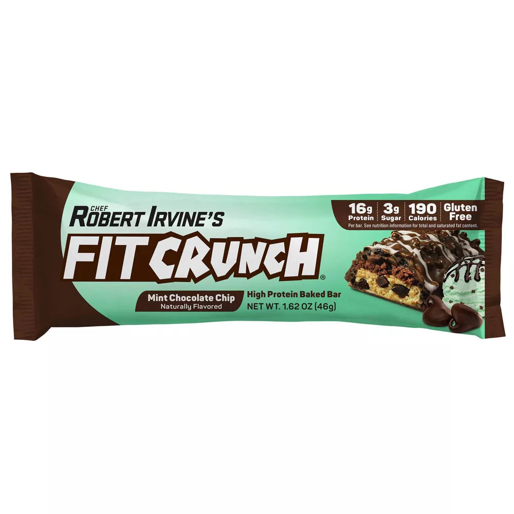 Robert Irvine's FITCRUNCH Low Sugar GF Protein Bar (1 bar) - Top Nutrition and Fitness Canada Chocolate Peanut Butter Baked Snack Bar-Mint Chocolate Chip Baked Snack Bar-Milk & Cookies Protein Bar-Chocolate Peanut Butter WAFER-Strawberry Strudel Nutrition Bar