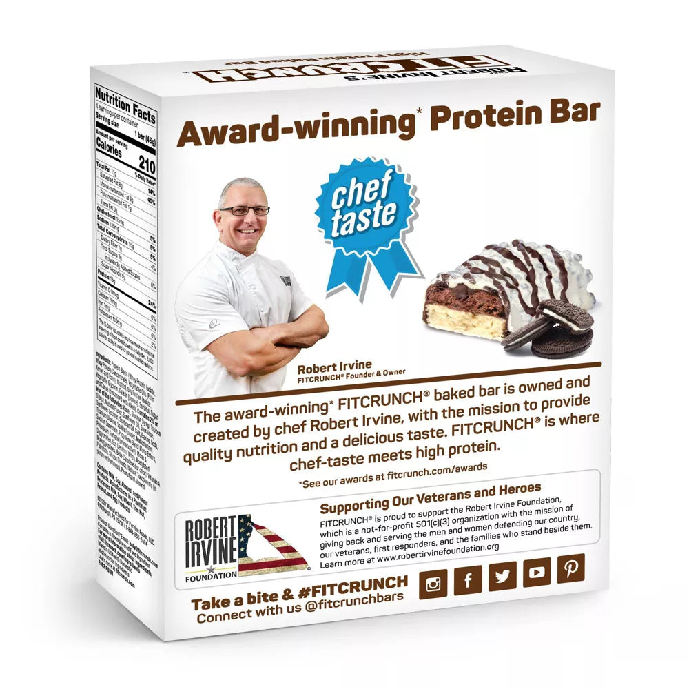 Robert Irvine's FITCRUNCH Low Sugar GF Protein Bar (1 bar) - Top Nutrition and Fitness Canada Chocolate Peanut Butter Baked Snack Bar-Mint Chocolate Chip Baked Snack Bar-Milk & Cookies Protein Bar-Chocolate Peanut Butter WAFER-Strawberry Strudel Nutrition Bar